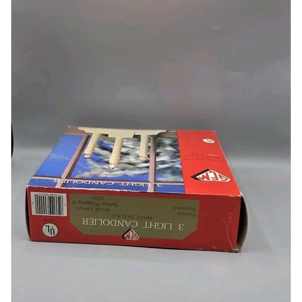 Vintage GEM 3 Light Candolier in Box Clear Lights USA Bulbs